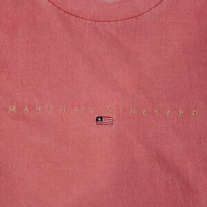 Marthas Vineyard Shirt Mens Large Red Comfort Colors Embroidered Flag Tee Casual